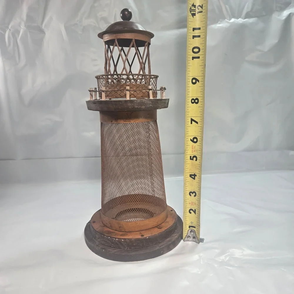 Rustic Wood Metal Lighthouse Decorative Nautical Tea Light Candle Holder Lantern